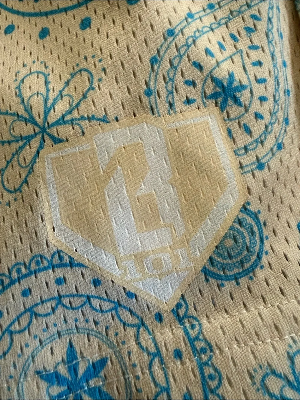 Baseball Lifestyle 101 cream & blue paisley print lined shorts